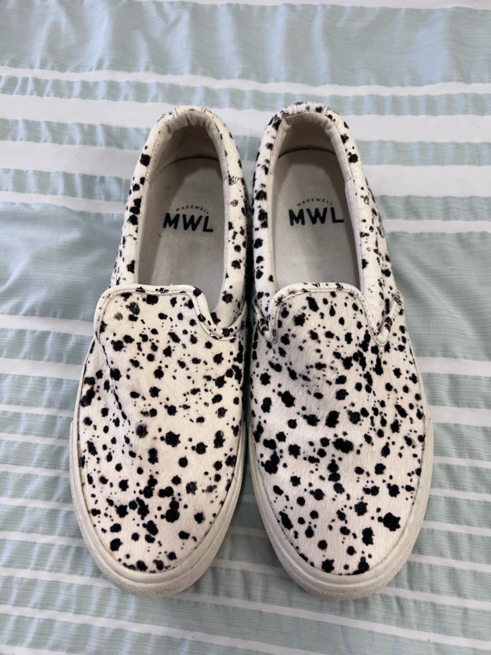 Slip-On Spatter-Print Calf Hair Sneakers - White/Black - Picture 2 of 9